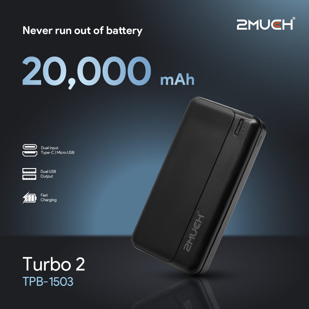 2MUCH Turbo 2 (12W) 20000mAh Power Bank.  Capacity: 20000mAh